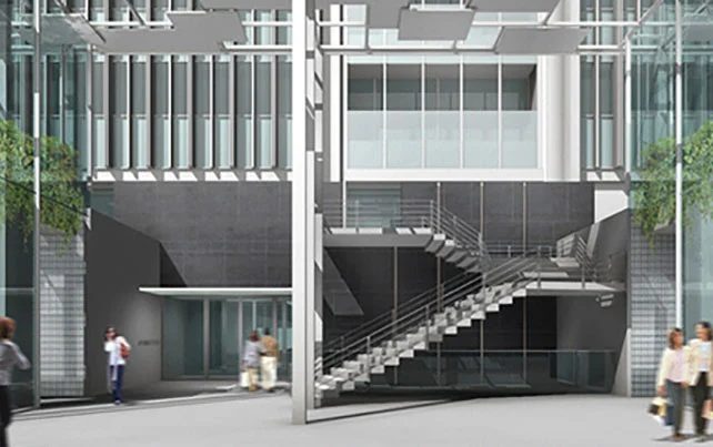 Architectural rendering of The Aoyama Building in Tokyo, shown in BGO's marketing materials as part of the firm's Asia Value-Add Series on its global investment platform, illustrating the urban office asset types the fund targets.