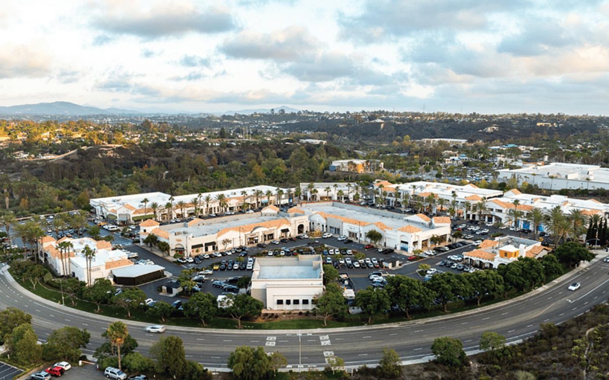 An aerial view of The Forum Carlsbad in Carlsbad, California, the approximately 265,000-square-foot open-air shopping center acquired by EDENS from Northwood Investors and Nuveen Real Estate.