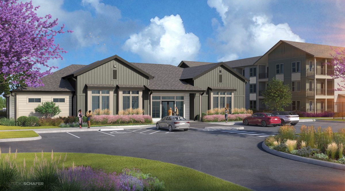 A rendering of Hollis at Legacy Pointe, Embrey Partners' planned 360-unit Class A garden-style community in Spring Hill, Tennessee, acquired with development financing from PCCP.