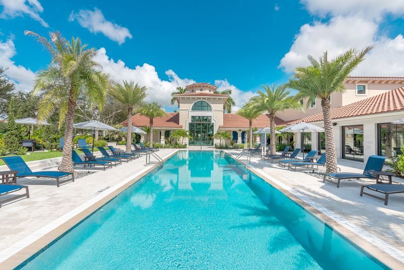 The resort-style swimming pool at Portofino Place Apartments in West Palm Beach, a key amenity within the 812-unit community acquired by Fairfield Residential for $208 million.