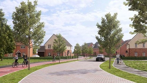 CGI view of the Millers Place residential scheme in Hinckley, Leicestershire, illustrating the type of homes Vistry will deliver in partnership with social provider emh as part of the 475-unit mixed‑tenure development that includes 125 affordable homes.