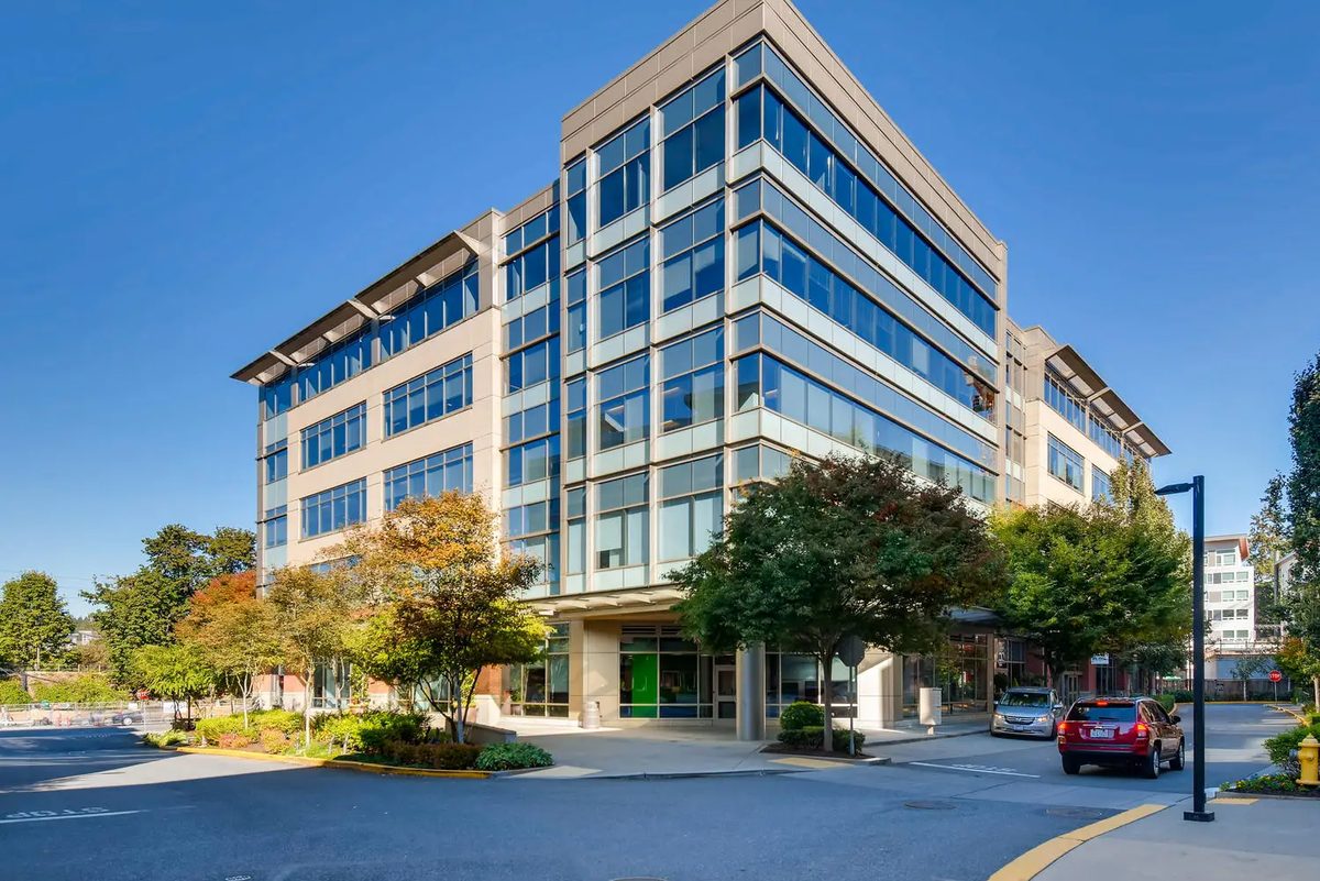 Offices at Riverpark, a five-story Class A office building in downtown Redmond, Washington, sold by KBS to a joint venture between Palisade Group and Olive Point.