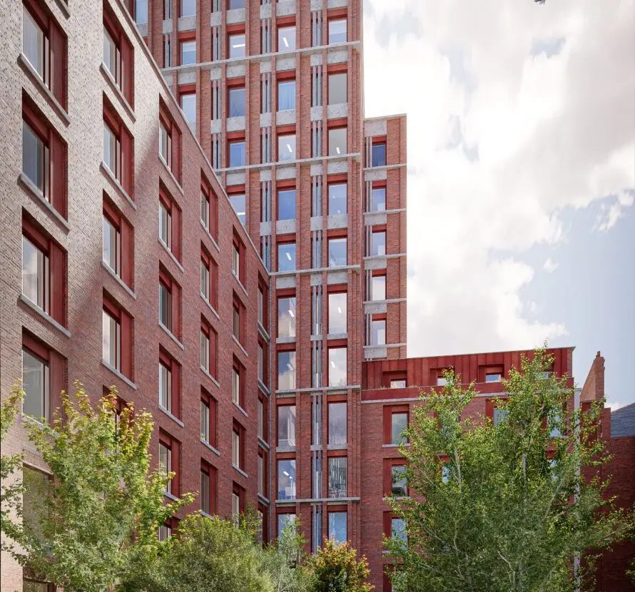 Architectural rendering of McLaren Property’s approved 14-storey, 291-bed student accommodation scheme at Sussex Place in Hammersmith, which will include affordable beds nominated to Imperial College London.