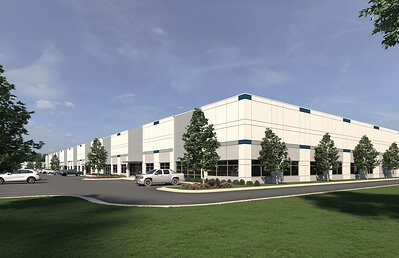 A rendering of an Austin Ridge Business Park building in Stafford County, Virginia, illustrating Merritt Properties' Phase I Class A light industrial development.