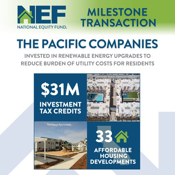 National Equity Fund Closes $31 Million Investment Tax Credit Deal with The Pacific Companies Across 33 California Affordable Housing Communities