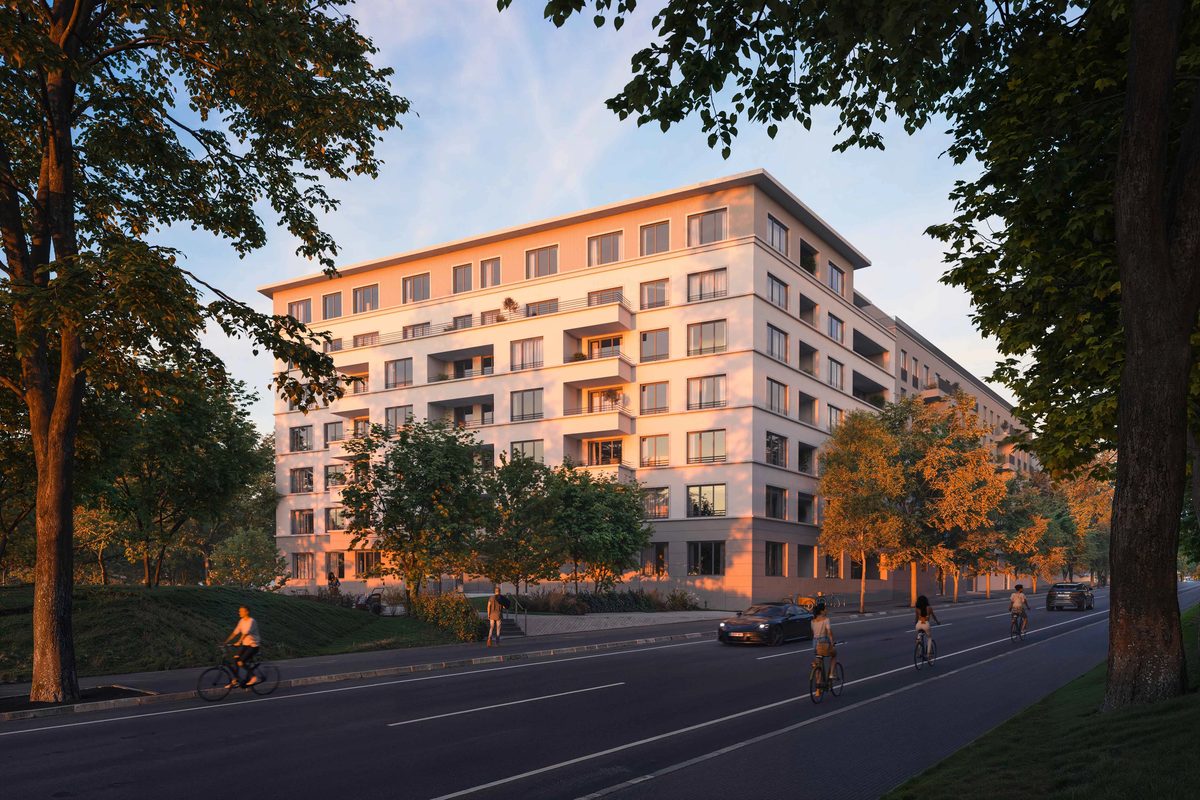A rendering of Primus Immobilien AG and Greystar’s Berlin-Westend project on Reichsstrasse, one of the existing joint venture’s four developments and planned to deliver 305 rental apartments as the partnership expands across Germany’s largest cities.