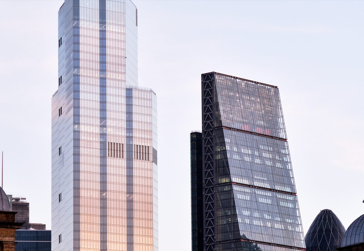 City of London commercial towers, including 30 St Mary Axe (the Gherkin), illustrating the UK commercial real estate market into which Qualitas has gained a local foothold through its acquisition of Starz Real Estate and its loan portfolio.