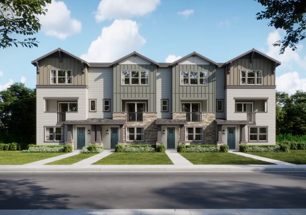 Exterior rendering of townhome-style condominiums representing Deerwood Heights in San Ramon, one of Trumark Homes' two new East Bay communities set to add for-sale townhomes to the Tri-Valley market.