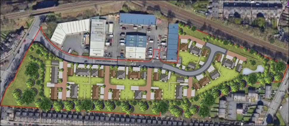 Site masterplan for Great Western Close, Winson Green, showing the proposed layout for the 72 affordable homes Vistry has exchanged contracts to develop on the former railway and industrial brownfield parcel, illustrating the scheme Vistry will take forward subject to planning.
