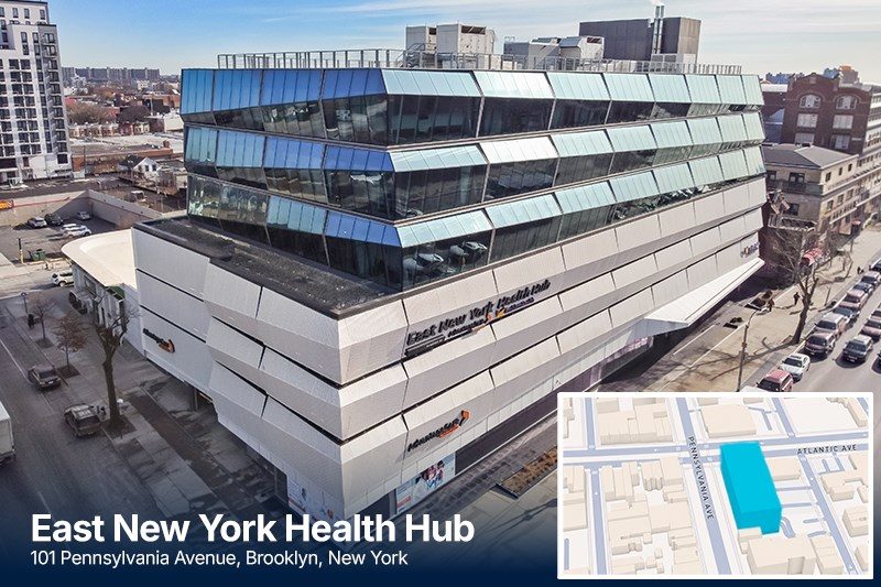 The East New York Health Hub at 101 Pennsylvania Avenue, Brooklyn, shown in this aerial view, is the 142,249-square-foot outpatient medical building that Vital Infrastructure Property Trust acquired for $126.7 million, the asset central to the reported transaction.